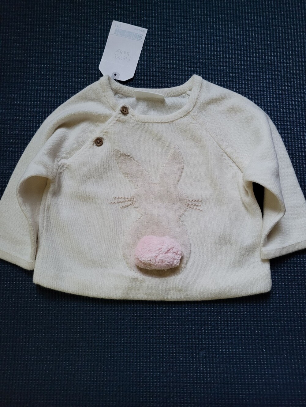 next baby Cream Bunny Pullover Sweater with Pink Pom Tail Up to 1 mth NWT